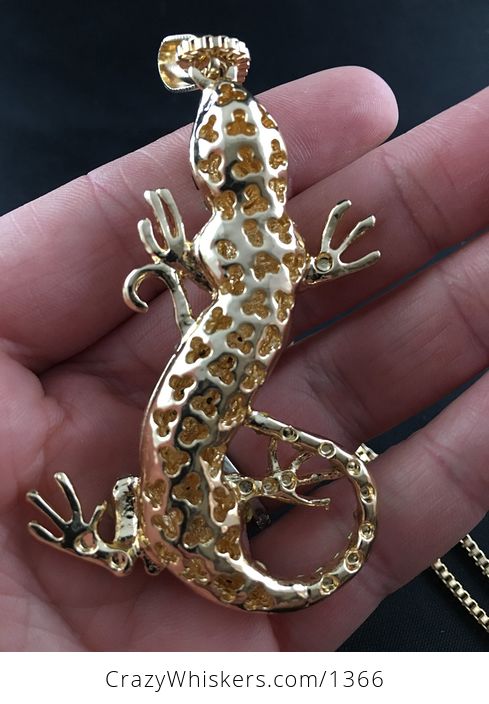 Gold Tone Lizard Pendant with Enamel and White Rhinestones - #wPaQCComkb4-2
