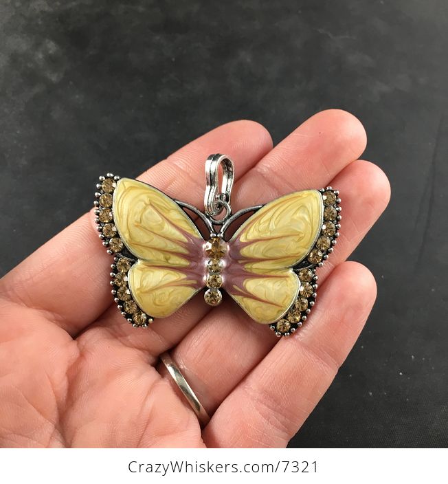 Golden Yellow Butterfly Rhinesone and Pearlescent Enamel Jewelry Pendant - #2p8TvmloJ0o-1