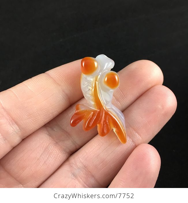Goldfish White and Orange Carved Agate Jewelry Pendant - #hqGe6WVHiAg-1