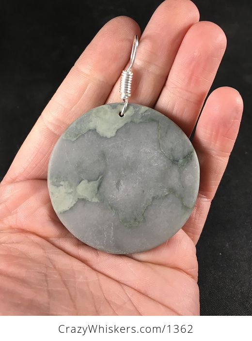 Green and Gray Carved Dolphins Ribbon Jasper Stone Pendant with Wire Bail - #WG6SvvYWWbA-2