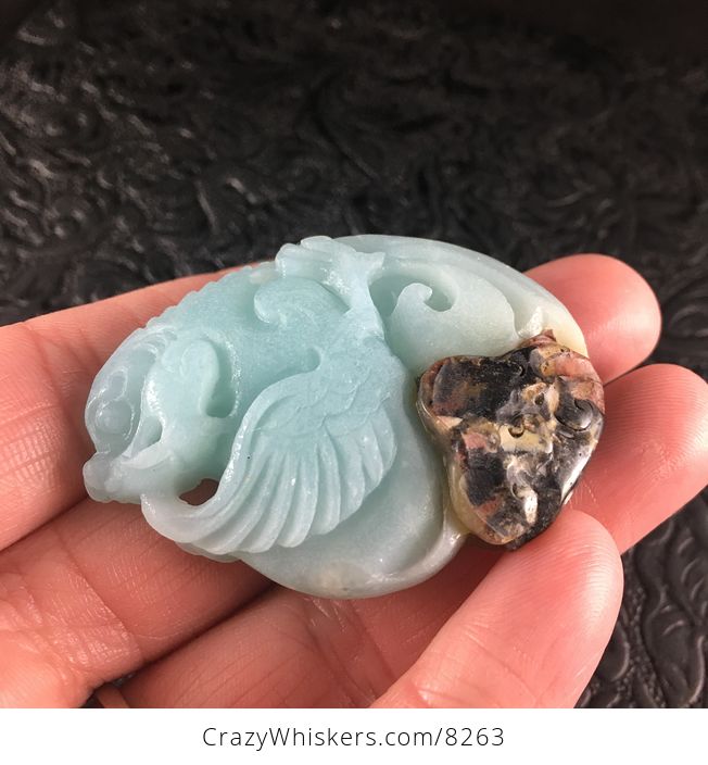 Griffin Gryphon Griffon Carved Blue and Brown Amazonite Stone Pendant Jewelry - #VOU3u1HVncs-5