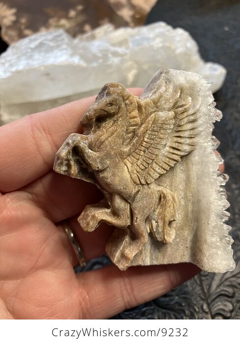 Hand Carved Crystal Stone Pegasus Figurine - #nhPImtNDii0-5