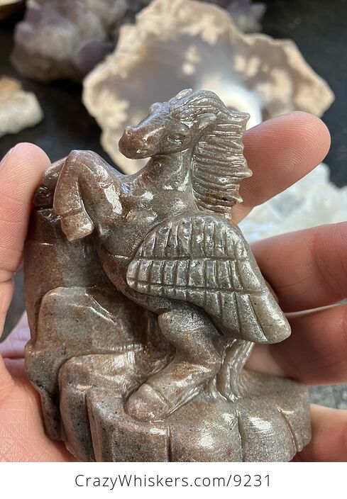 Hand Carved Crystal Stone Pegasus Quartzite Figurine - #sXH7P0sp97U-5
