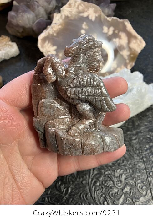 Hand Carved Crystal Stone Pegasus Quartzite Figurine - #sXH7P0sp97U-1