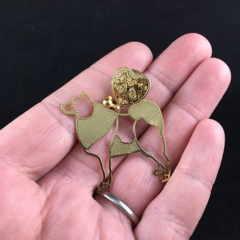 Hanging Gold Toned Dog Brooch Pin Jewelry #BOIPCykAxNM