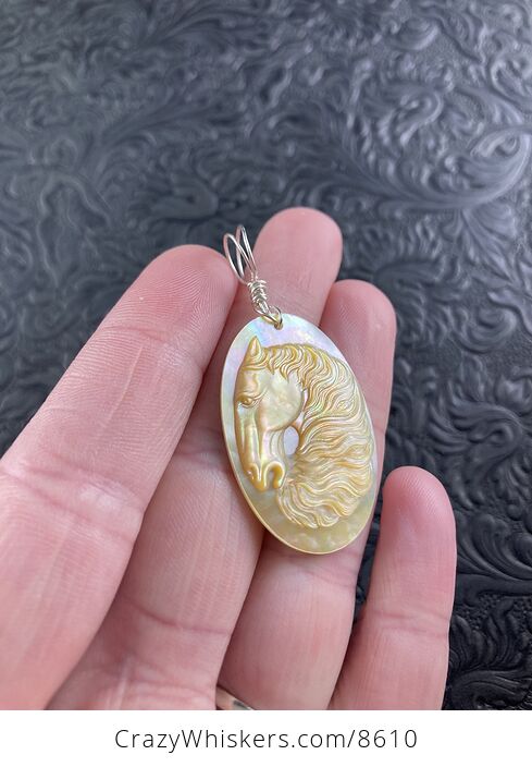 Horse Mother of Pearl Carved and Jewelry Pendant - #aKlex0ESuQU-4