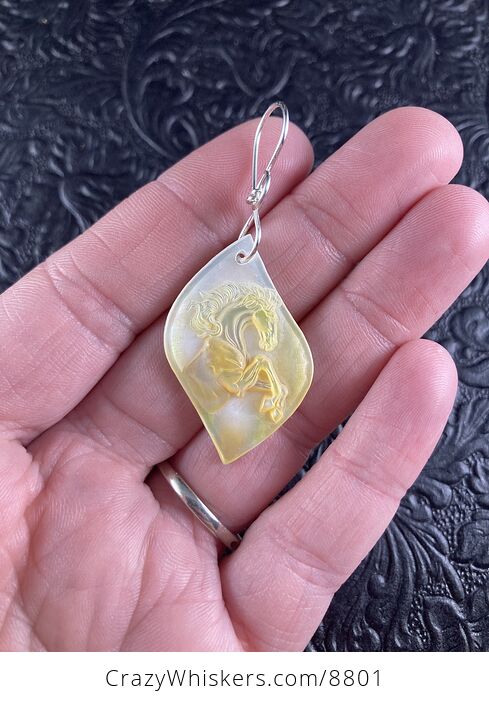 Horse Mother of Pearl Carved Shell Jewelry Pendant - #eIu2YH1W6kA-1