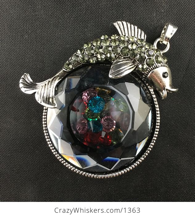 Koi Carp Fish and Rhinestone Pendant with Circle of Gems - #kln3ImDTwrc-3