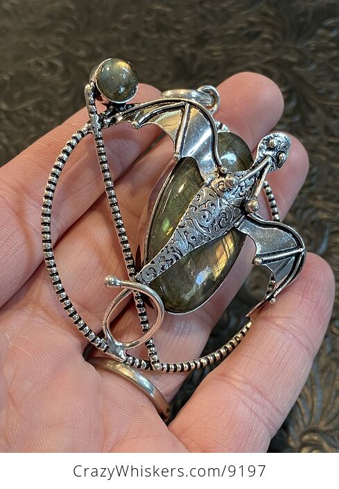 Labradorite Dragon Charm Pendant Stone Crystal Jewelry - #hUHptplTKsY-5