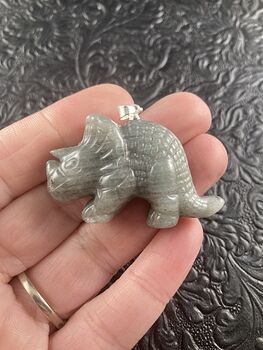Labradorite Stone Triceratops Dinosaur Pendant Necklace Jewelry #W7Utv2RPAxg