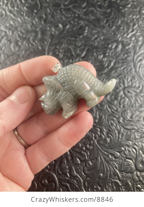 Labradorite Stone Triceratops Dinosaur Pendant Necklace Jewelry - #W7Utv2RPAxg-5