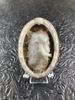 Lamp Work Glass Fishing Bear and Leopard Skin Jasper Stone Pendant Cabochon Jewelry Mini Art Ornament #bIBrtaegvlg