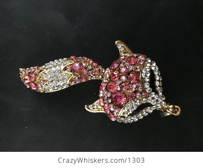 Large Pink Fox Face and Tail Pendant with Crystal Rhinestones on Told Tone - #xAuiAy6ESVU-1