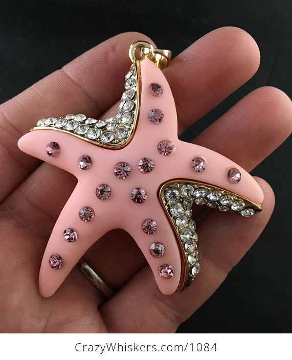 Large Pink Resin and Rhinestone Starfish Pendant - #qeTABofcJHc-2