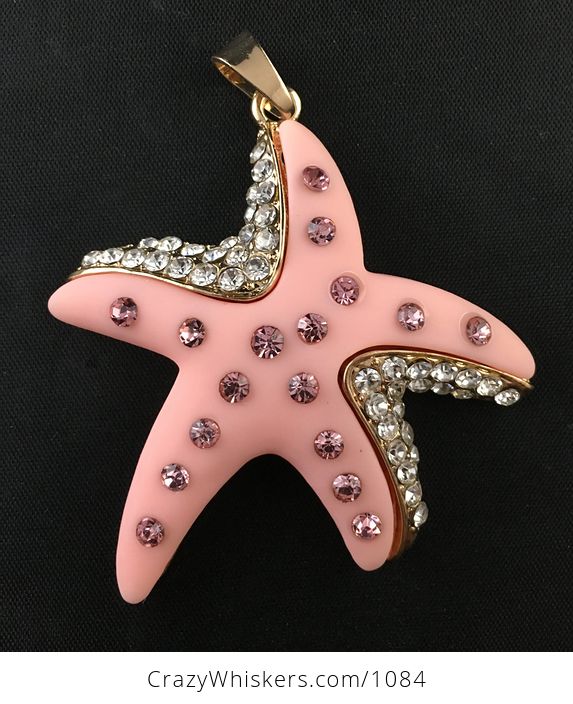 Large Pink Resin and Rhinestone Starfish Pendant - #qeTABofcJHc-1