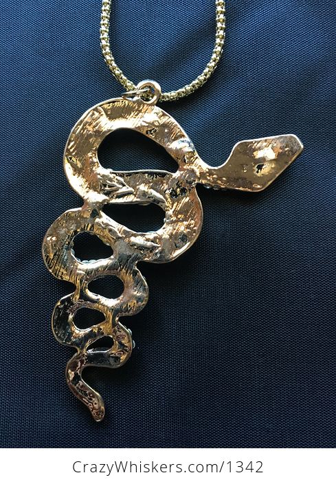 Large Rhinestone Gold Tone and Enamel Slithering Snake Serpent Pendant - #5J7SMpG2fNA-3