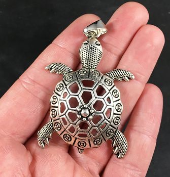 Large Silver Toned Sea Turtle Pendant #I0Wel57JDOY