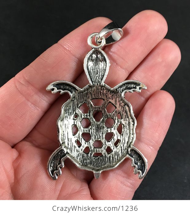 Large Silver Toned Sea Turtle Pendant Necklace - #I0Wel57JDOY-2
