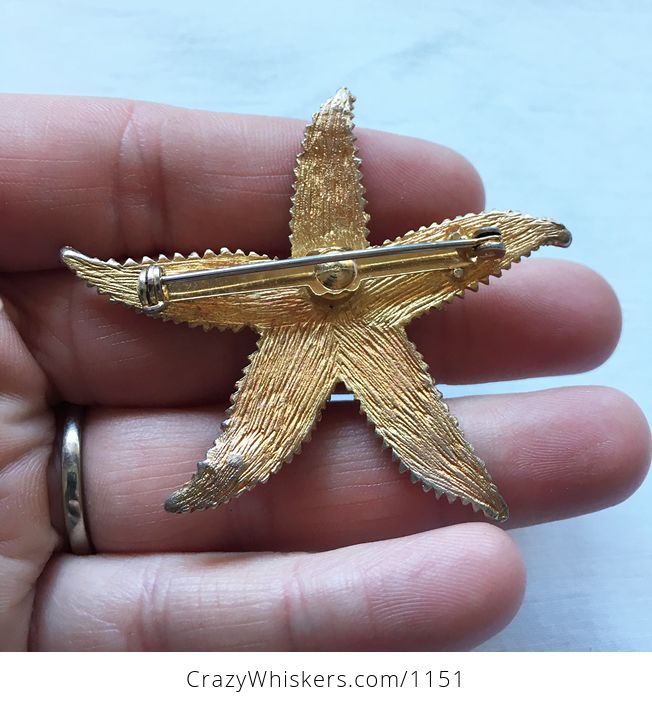 Large Vintage Textured Gold Toned Starfish Brooch Pin - #85AB2keMOm8-2