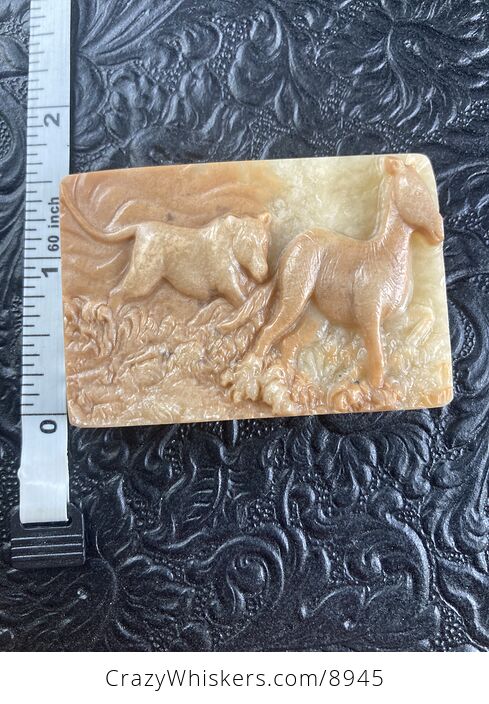 Lioness Hunting a Zebra Carved Mini Art Red Malachite Stone Pendant Cabochon Jewelry - #A3WGYdOKZYw-4