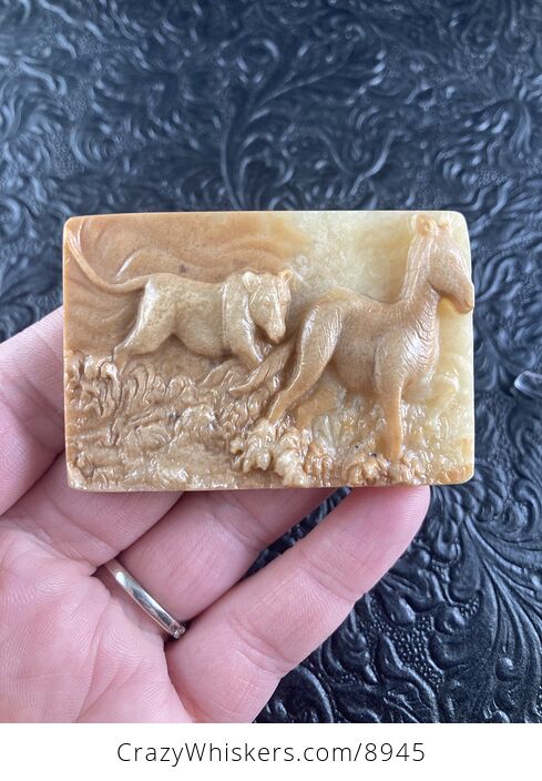 Lioness Hunting a Zebra Carved Mini Art Red Malachite Stone Pendant Cabochon Jewelry - #A3WGYdOKZYw-6