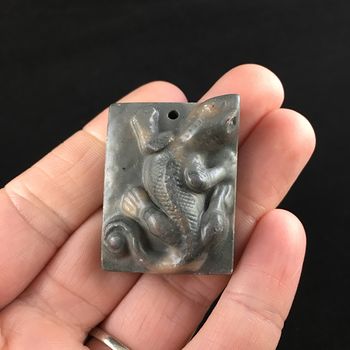 Lizard Carved Ribbon Jasper Stone Pendant Jewelry #ItV2u56Nfm4