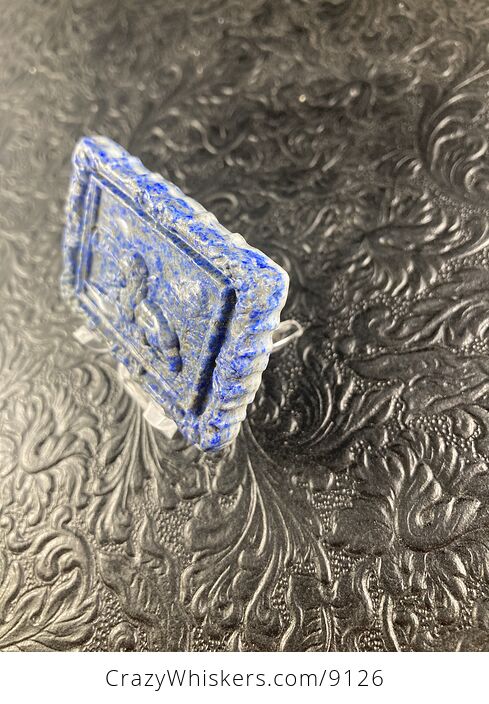 Male Lion Carved Mini Art Blue Lapis Lazuli Stone Pendant Cabochon Jewelry - #YGJlD7LlysY-4