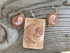 Mamma and Baby Bull Jasper Stone Earrings and Pendant Jewelry Set #1pPGSVln2Z0