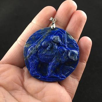 Mamma Bear and Cub Carved Lapis Lazuli Stone Pendant Jewelry #Xp2VpB22PwI