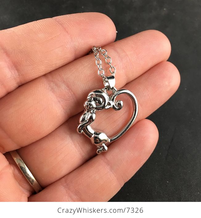 Monkey Forming Half of a Heart Silver Heart Jewelry Necklace Pendant - #hhDGZjL5IsY-2
