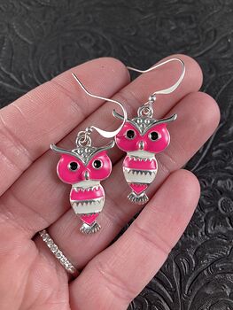 Neon Hot Pink and White Owl Jewelry Earrings #pEssVeXZIjM