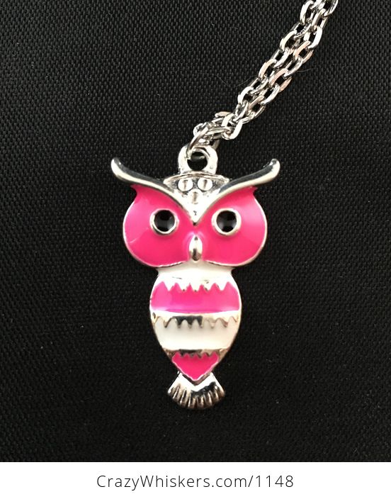 Neon Hot Pink and White Owl Pendant - #WVU3SStC8tI-3
