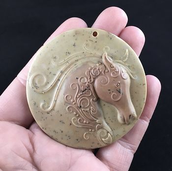 Ornate Horse Carved Ribbon Jasper Stone Pendant #4VSgQ8F3dBM