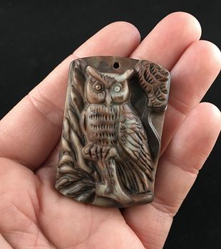 Owl in a Tree Carved Ribbon Jasper Stone Pendant Jewelry #oQTu1cOzMv8