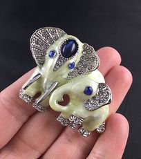 Pearlescent Rhinestone and Silver Tone Elephant and Baby Brooch Pin and Pendant #57u7QBWbiww