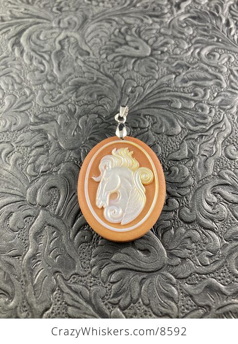 Pegasus Mother of Pearl Carved and Jasper Stone Jewelry Pendant - #A4cjeInazao-3