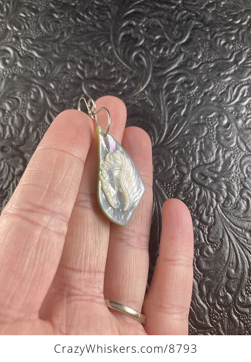 Pegasus Mother of Pearl Carved Shell Jewelry Pendant - #2M24fF5sbik-3