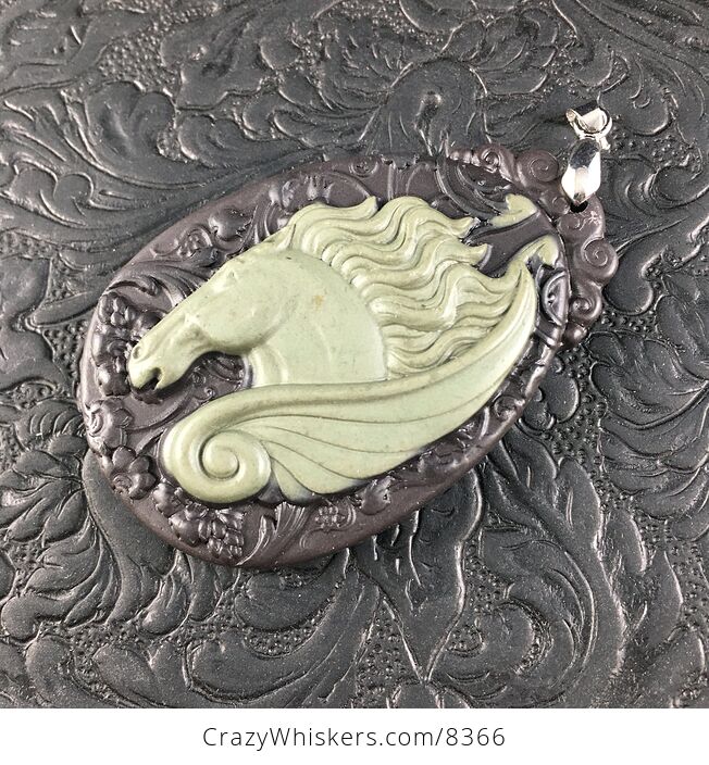 Pegasus Pendant Jewelry Carved Green and Brown Ribbon Jasper Stone - #DgmF8vNhekU-6