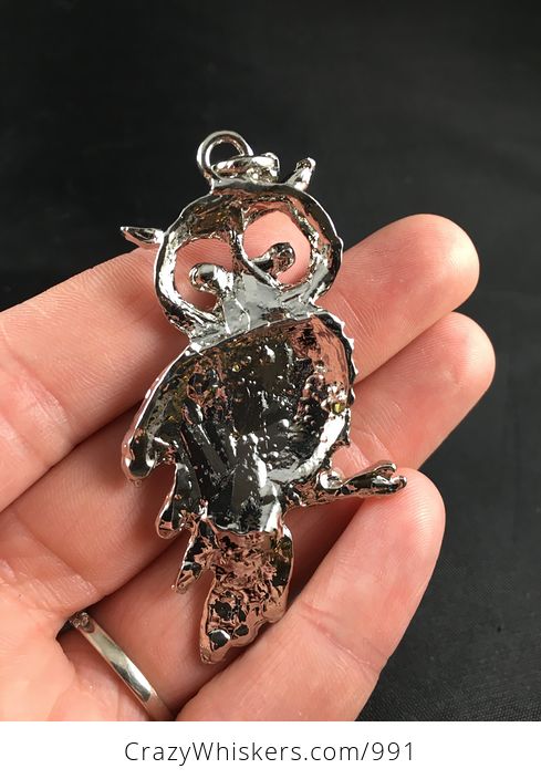 Perched Silver Tone Owl with Rhinestones Pendant - #GpyhsejHodg-2