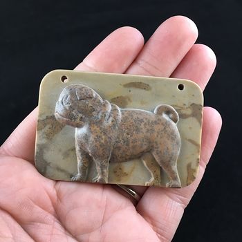 Pug Dog Carved Ribbon Jasper Stone Pendant Jewelry #Q0BPSL6ybwc