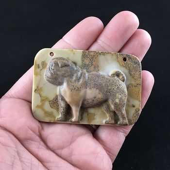 Pug Dog Carved Ribbon Jasper Stone Pendant Jewelry #bqV1EqEtLM8