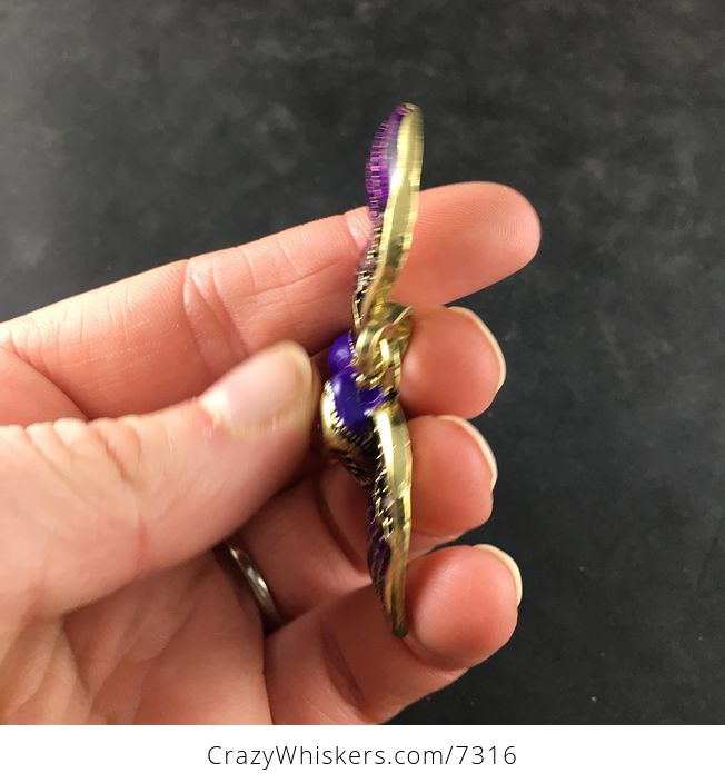 Purple Enamel and Rhinestone Flying or Landing Owl Jewelry Pendant Necklace - #9KJfB0JRvkE-4