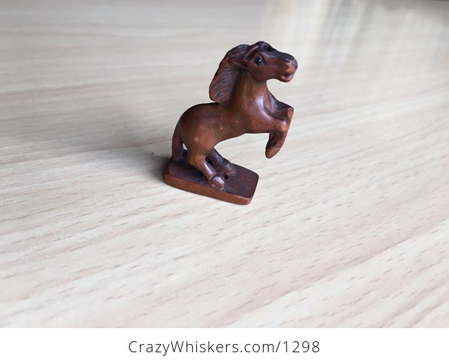 Rearing Horse Mustang Mare Pony Ojime Bead Hand Carved Boxwood Signed by Carver - #E5rL2NEvrcQ-1