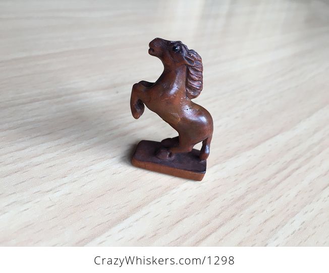 Rearing Horse Mustang Mare Pony Ojime Bead Hand Carved Boxwood Signed by Carver - #E5rL2NEvrcQ-2