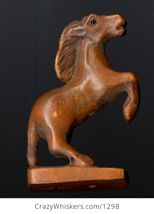 Rearing Horse Mustang Mare Pony Ojime Bead Hand Carved Boxwood Signed by Carver - #E5rL2NEvrcQ-3