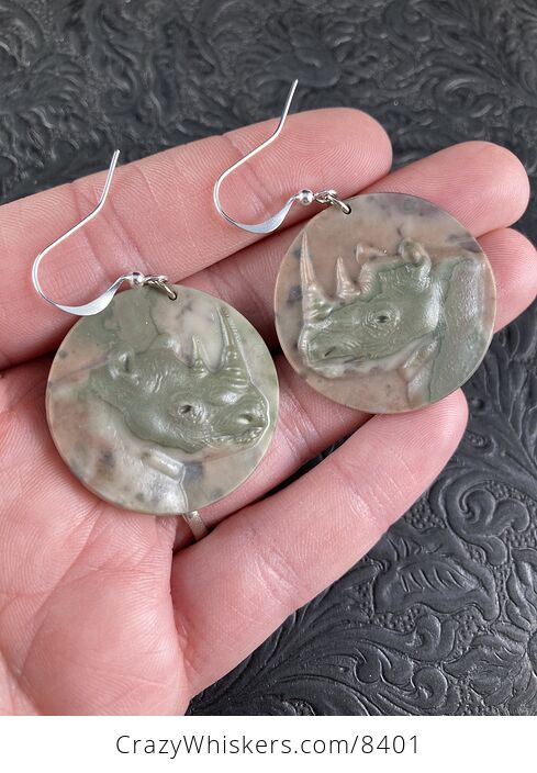 Rhinoceros Carved Ribbon Jasper Stone Earrings - #4eaEN8aGWDI-2