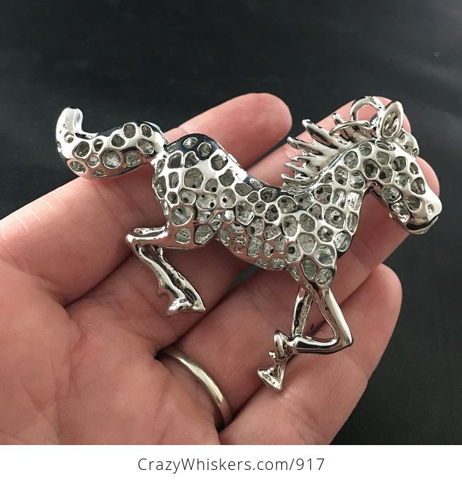 Running Rhinestone Crystal Horse Pendant on Silver Tone - #ofynFdR6UJc-2