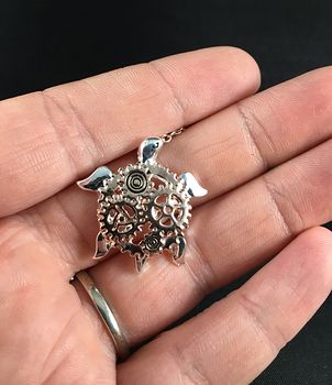 Shiny Rose Gold and Silver Tone Steampunk Turtle Pendant #uusBlQWIfrM