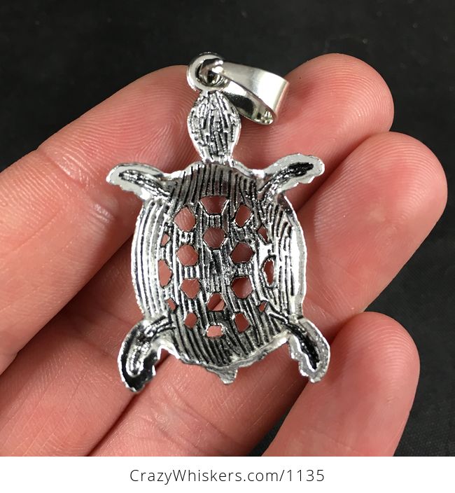 Small Cute Silver Toned Sea Turtle Pendant Necklace - #WBDgoMENS7g-3