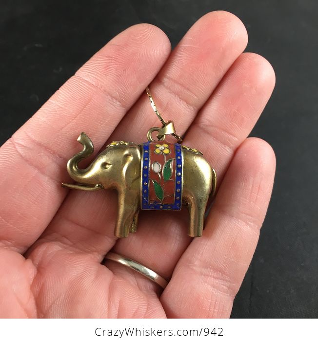 Stunning Brass and Cloisonne Elephant Pendant Necklace - #ANJPMeC3dBg-2